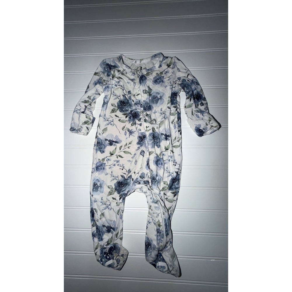 Caden Lane Blue Floral Bamboo Viscose Footie Sleeper One Piece 0-3 Months